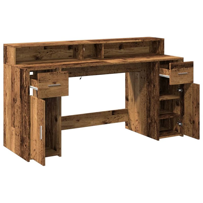Casa si Gradina - Mobilier - Mese si birouri - Birouri - Birou cu lumini LED, lemn vechi, 160x55x91 cm, lemn prelucrat - Infinity.ro