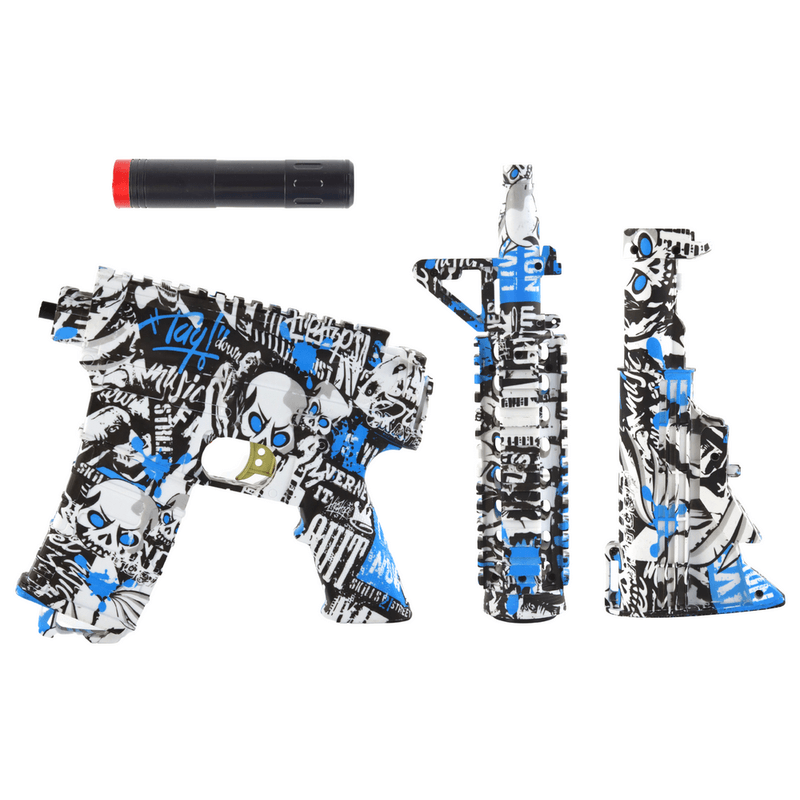Jucarii, Copii si Bebe - Jucarii si jocuri - Jucarii de rol - Arme de jucarie - Set pusca electrica cu acumulator si accesorii, model grafiti 17351 - Infinity.ro