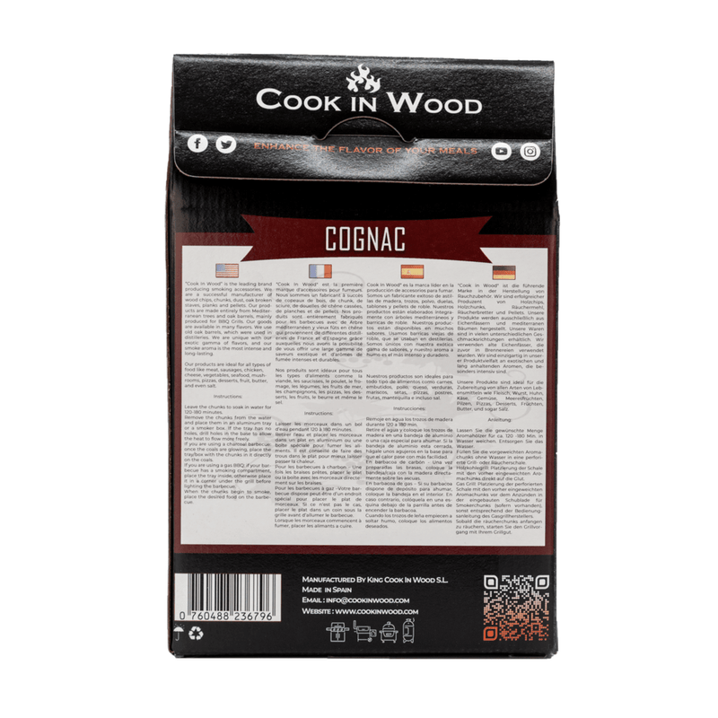 Casa si Gradina - Gradina si terasa - Gratare si accesorii - Accesorii gratare - Bucati de lemn pentru afumare din lemn de stejar, infuzat cu aroma de cognac, chunk-uri 1200 grame - Infinity.ro