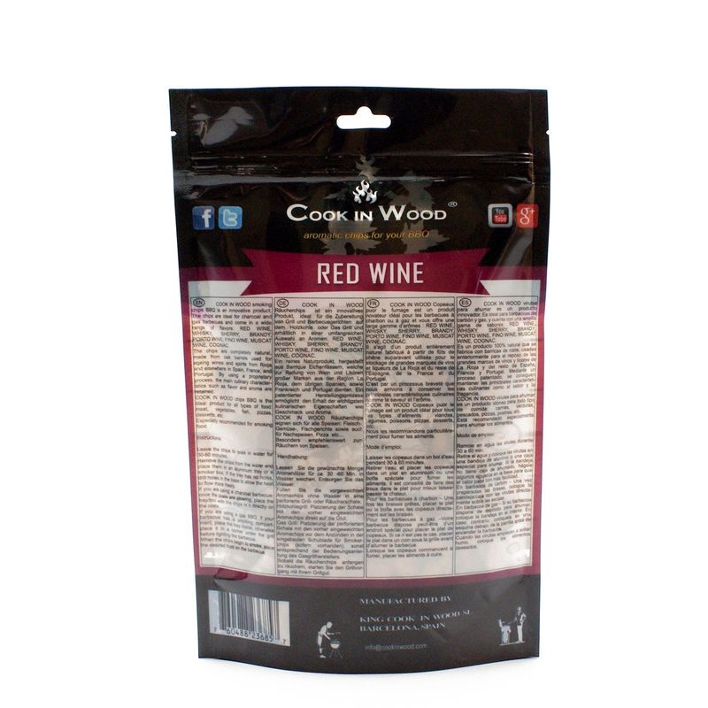 Casa si Gradina - Gradina si terasa - Gratare si accesorii - Accesorii gratare - Aschii pentru afumare din lemn de stejar, infuzat cu aroma de RED WINE, chips-uri 350 grame - Infinity.ro