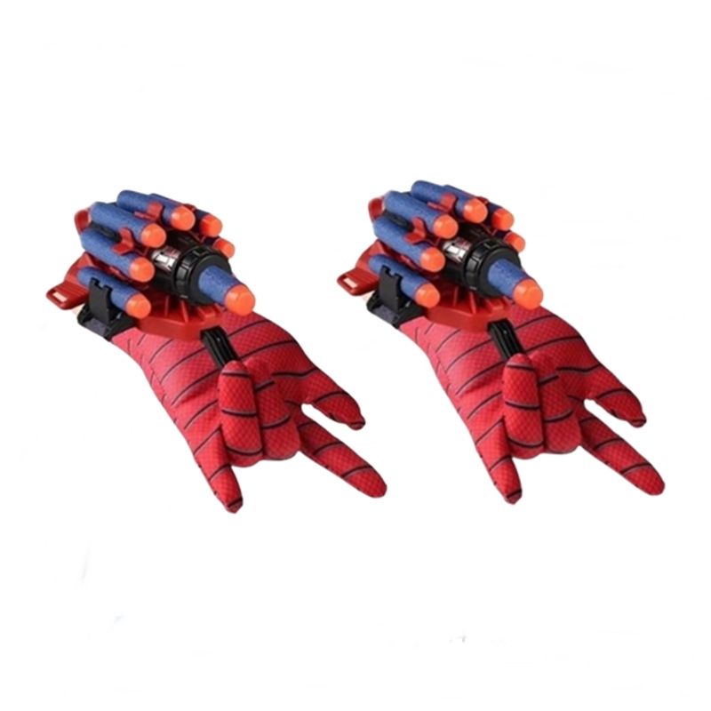 Jucarii, Copii si Bebe - Jucarii si jocuri - Jucarii de rol - Masti si costume copii - Set costum Spiderman cu muschi si manusa lansator cu 7 ventuze din burete , IdeallStore®, marime M, rosu - Infinity.ro