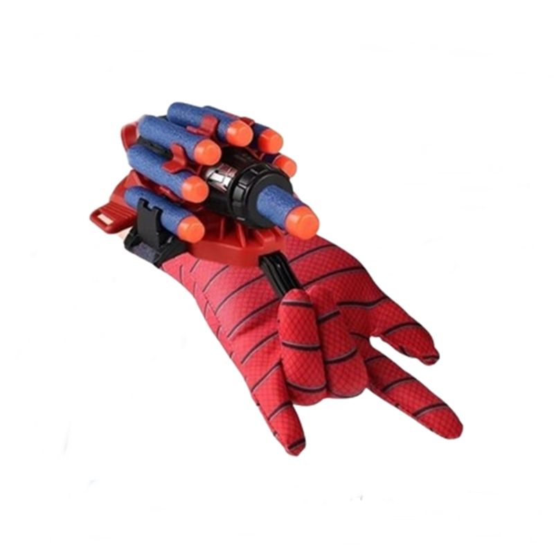 Jucarii, Copii si Bebe - Jucarii si jocuri - Jucarii de rol - Masti si costume copii - Set costum Spiderman cu muschi si manusa lansator cu 7 ventuze din burete , IdeallStore®, marime M, rosu - Infinity.ro