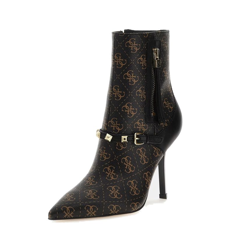 Fashion, accesorii si bijuterii - Femei - Incaltaminte femei - Botine femei - Botine dama Guess cu varf ascutit si monograma FL8AY3 38 EU Maro inchis/Negru - Infinity.ro
