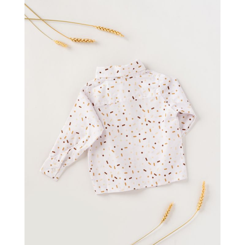 Fashion, accesorii si bijuterii - Copii - Imbracaminte copii - Treninguri si compleuri copii - Camasa alba cu model abstract maro cu crem 80 cm - Infinity.ro