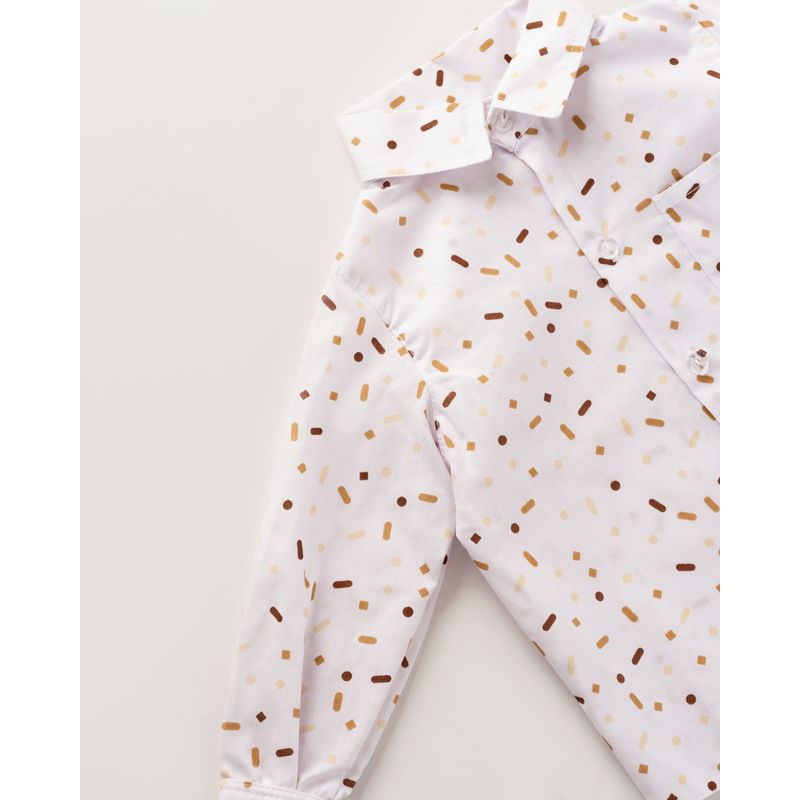 Fashion, accesorii si bijuterii - Copii - Imbracaminte copii - Treninguri si compleuri copii - Camasa alba cu model abstract maro cu crem 80 cm - Infinity.ro