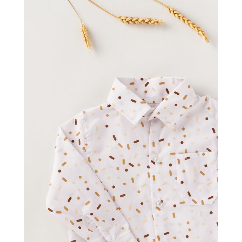 Fashion, accesorii si bijuterii - Copii - Imbracaminte copii - Treninguri si compleuri copii - Camasa alba cu model abstract maro cu crem 80 cm - Infinity.ro