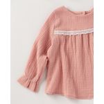 Fashion, accesorii si bijuterii - Copii - Imbracaminte copii - Bluze si camasi copii - Bluza din muselina roz cu dantela 68 cm - Infinity.ro