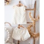 Fashion, accesorii si bijuterii - Copii - Imbracaminte copii - Treninguri si compleuri copii - Compleu de vara din muselina crem cu buline multicolore 98 cm - Infinity.ro