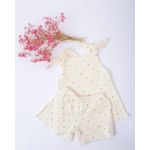 Fashion, accesorii si bijuterii - Copii - Imbracaminte copii - Treninguri si compleuri copii - Compleu de vara din muselina crem cu buline multicolore 98 cm - Infinity.ro