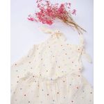 Fashion, accesorii si bijuterii - Copii - Imbracaminte copii - Treninguri si compleuri copii - Compleu de vara din muselina crem cu buline multicolore 98 cm - Infinity.ro