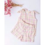 Fashion, accesorii si bijuterii - Copii - Imbracaminte copii - Treninguri si compleuri copii - Compleu de vara, din in, cu bluza cu bretele si pantaloni scurti 92 cm - Infinity.ro