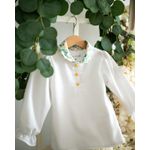 Fashion, accesorii si bijuterii - Copii - Imbracaminte copii - Bluze si camasi copii - Bluza din in cu maneca lunga bufanta si guler cu imprimeu floral albastru 104 cm - Infinity.ro