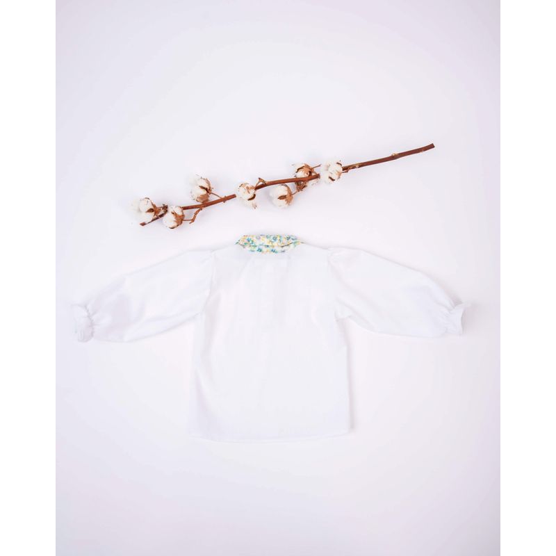 Fashion, accesorii si bijuterii - Copii - Imbracaminte copii - Bluze si camasi copii - Bluza din in cu maneca lunga bufanta si guler cu imprimeu floral albastru 104 cm - Infinity.ro