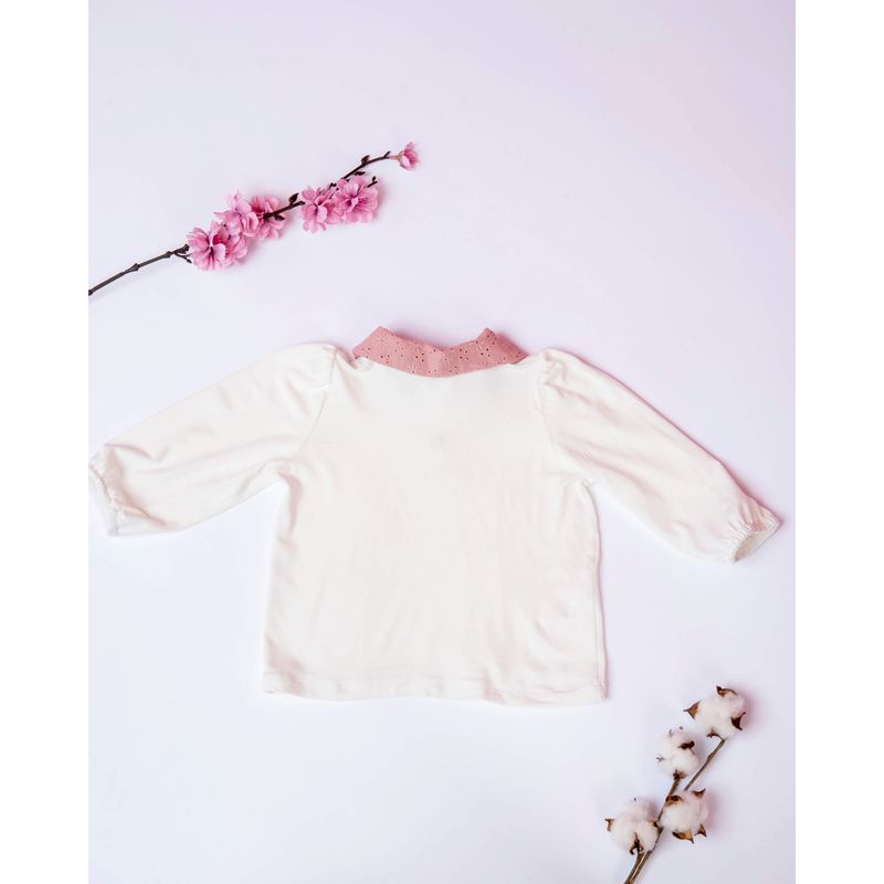 Fashion, accesorii si bijuterii - Copii - Imbracaminte copii - Bluze si camasi copii - Bluza din jersey de bumbac cu guler roz pudat din bumbac dantelat 92 cm - Infinity.ro
