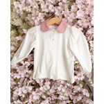 Fashion, accesorii si bijuterii - Copii - Imbracaminte copii - Bluze si camasi copii - Bluza din jersey de bumbac cu guler roz pudat din bumbac dantelat 92 cm - Infinity.ro