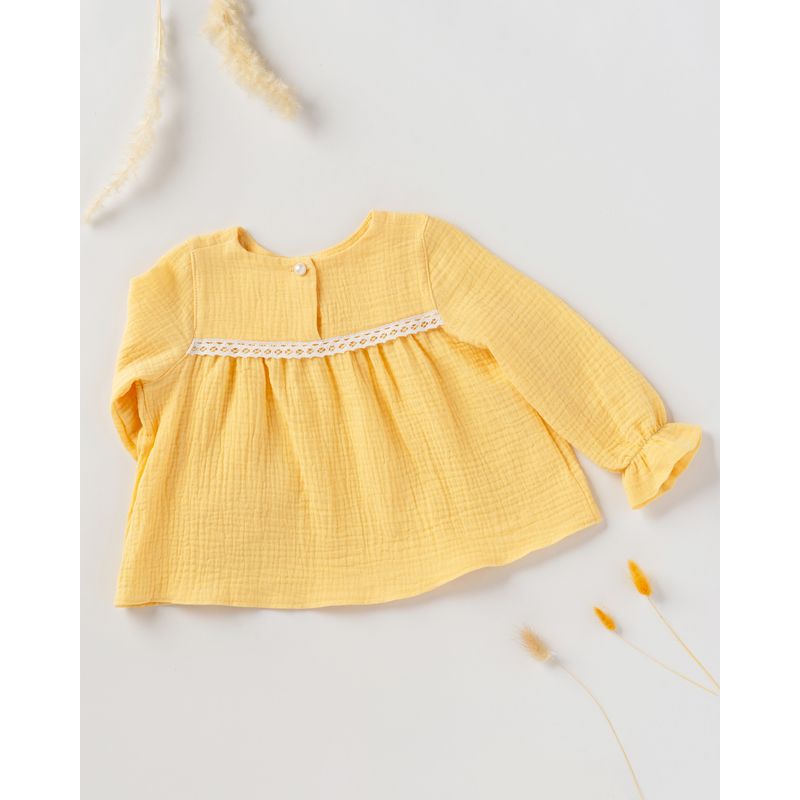 Fashion, accesorii si bijuterii - Copii - Imbracaminte copii - Bluze si camasi copii - Bluza din muselina galbena cu dantela 68 cm - Infinity.ro