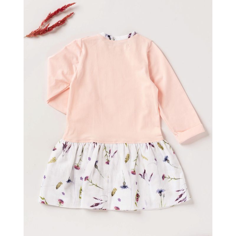 Fashion, accesorii si bijuterii - Copii - Imbracaminte copii - Rochii copii - Rochie din jersey roz, cu muselina cu imprimeu floral 68 cm - Infinity.ro