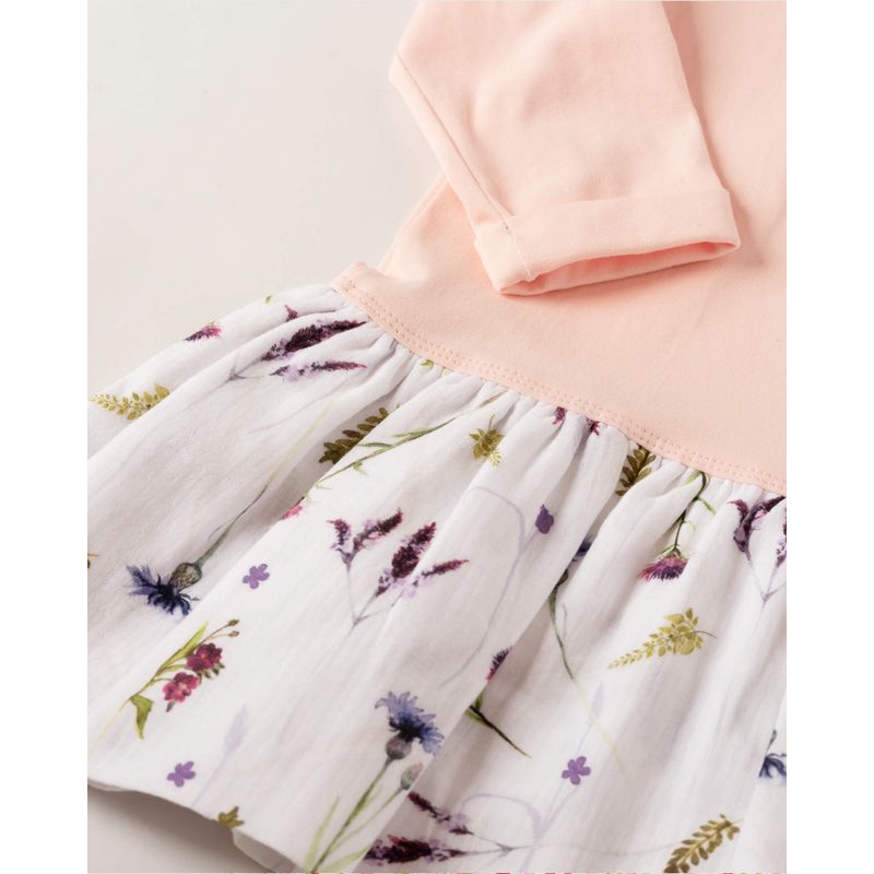 Fashion, accesorii si bijuterii - Copii - Imbracaminte copii - Rochii copii - Rochie din jersey roz, cu muselina cu imprimeu floral 68 cm - Infinity.ro