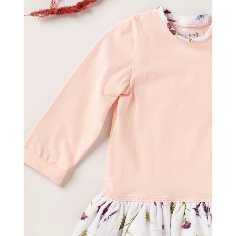 Fashion, accesorii si bijuterii - Copii - Imbracaminte copii - Rochii copii - Rochie din jersey roz, cu muselina cu imprimeu floral 68 cm - Infinity.ro