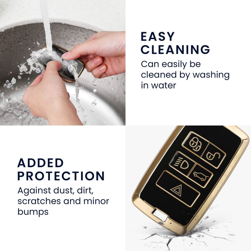 Auto si Moto - Electronice auto - Accesorii electronice auto - Husa Cheie Auto Kwmobile pentru Jaguar 5 Butoane, Negru/Auriu, Silicon, KWM0000256I001C - Infinity.ro