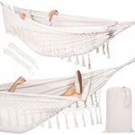 Casa si Gradina - Gradina si terasa - Balansoare si hamace - Hamace si suporturi - Hamac dublu, cu franjuri si 2 perne, bej, max 200 kg, 200x150 cm, Springos - Infinity.ro