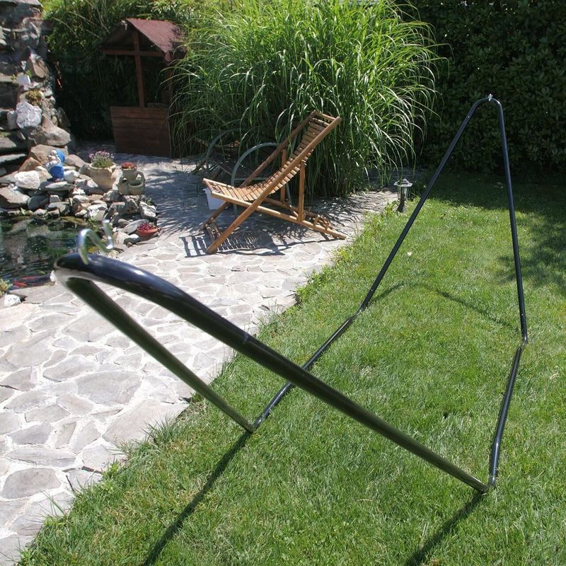 Casa si Gradina - Gradina si terasa - Balansoare si hamace - Hamace si suporturi - Hamac bumbac cu suport otel, verde si albastru, max 100 kg, 200x100 cm - Infinity.ro