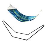 Casa si Gradina - Gradina si terasa - Balansoare si hamace - Hamace si suporturi - Hamac bumbac cu suport otel, verde si albastru, max 100 kg, 200x100 cm - Infinity.ro