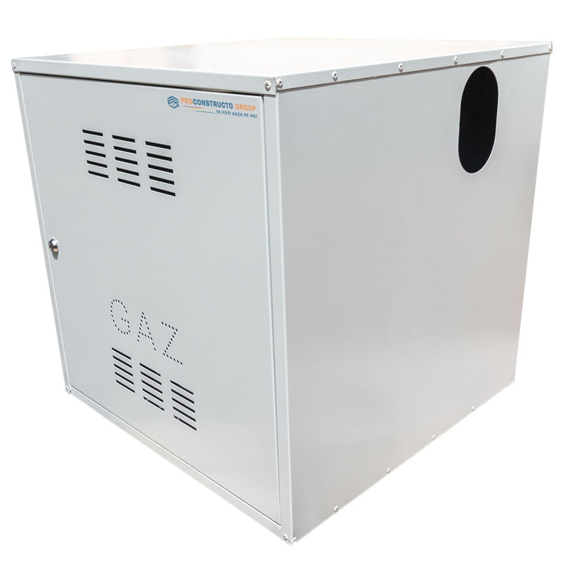 Casa si Gradina - Termice - Centrale termice si accesorii - Accesorii incalzire - Firida 60x60x60 cm, Proconstructo Group, cutie pentru contor de gaz si regulator, gri, din tabla, cu 2 orificii mari - Infinity.ro