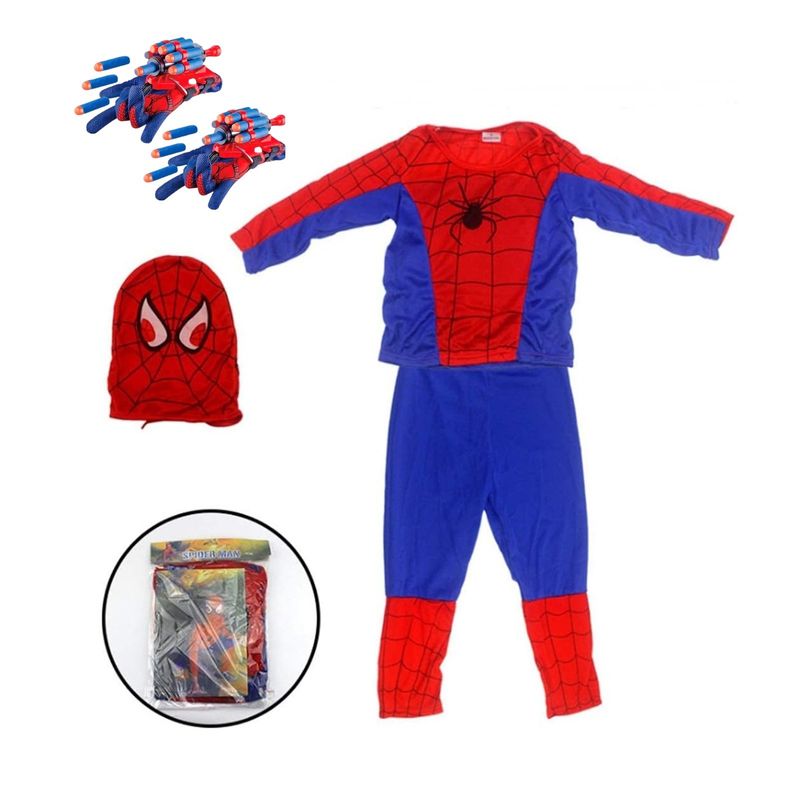 Jucarii, Copii si Bebe - Jucarii si jocuri - Jucarii de rol - Masti si costume copii - Set costum Spiderman KidMania® cu doua manusi lansator cu ventuze din burete pentru copii 7-9 ani 120 - 130 cm - Infinity.ro