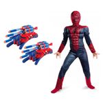 Jucarii, Copii si Bebe - Jucarii si jocuri - Jucarii de rol - Masti si costume copii - Set costum Spiderman KidMania® cu muschi si doua manusi lansator cu ventuze din burete pentru copii 5-7 ani 110 - 120 cm - Infinity.ro