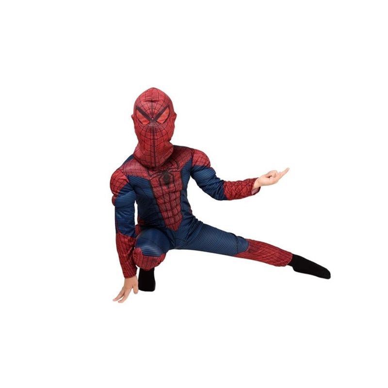 Jucarii, Copii si Bebe - Jucarii si jocuri - Jucarii de rol - Masti si costume copii - Set costum Spiderman KidMania® cu muschi si doua manusi lansator cu ventuze din burete pentru copii 7-9 ani 120 - 130 cm - Infinity.ro