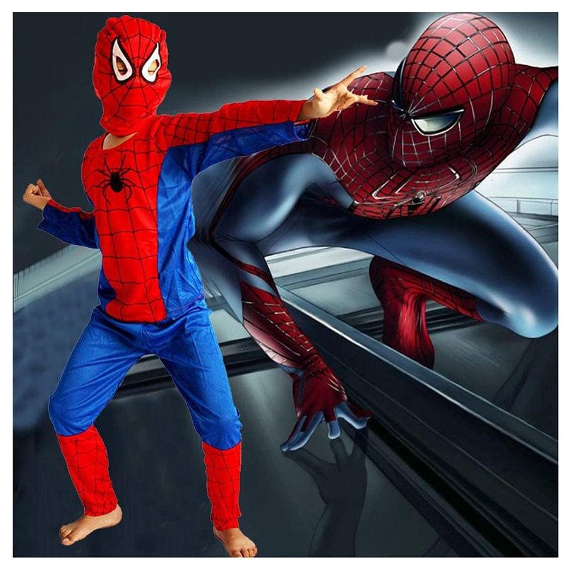 Jucarii, Copii si Bebe - Jucarii si jocuri - Jucarii de rol - Masti si costume copii - Set costum Spiderman KidMania® cu doua manusi lansator cu ventuze pentru copii 5-7 ani 110 - 120 cm - Infinity.ro