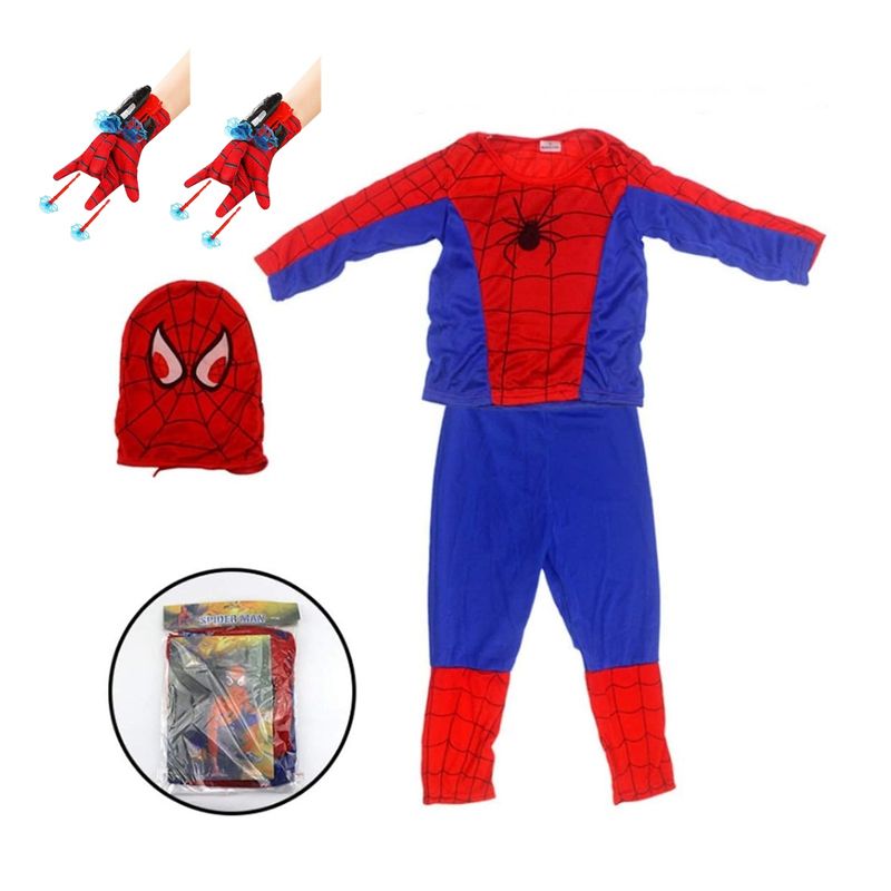 Jucarii, Copii si Bebe - Jucarii si jocuri - Jucarii de rol - Masti si costume copii - Set costum Spiderman KidMania® cu doua manusi lansator cu ventuze pentru copii 5-7 ani 110 - 120 cm - Infinity.ro