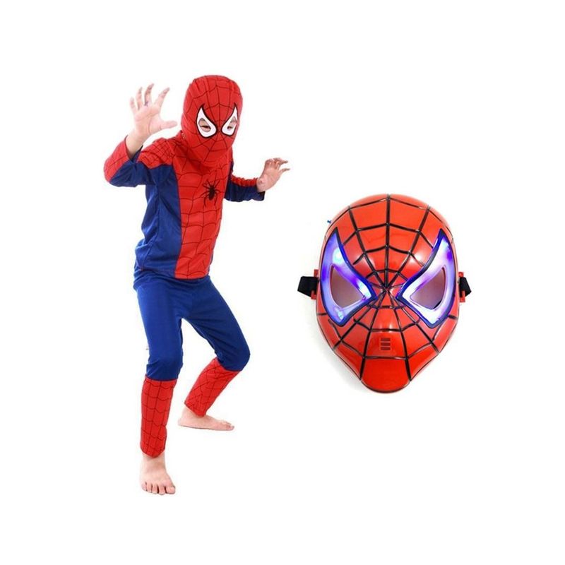 Jucarii, Copii si Bebe - Jucarii si jocuri - Jucarii de rol - Masti si costume copii - Set costum Spiderman KidMania® si masca cu lumini pentru copii 3-5 ani 100 - 110 cm - Infinity.ro