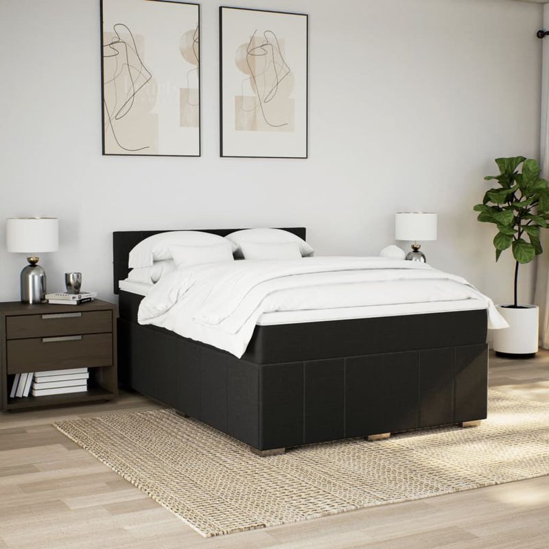 Casa si Gradina - Mobilier - Paturi si accesorii - Paturi - Pat box spring cu saltea, negru, 160x200 cm, textil - Infinity.ro