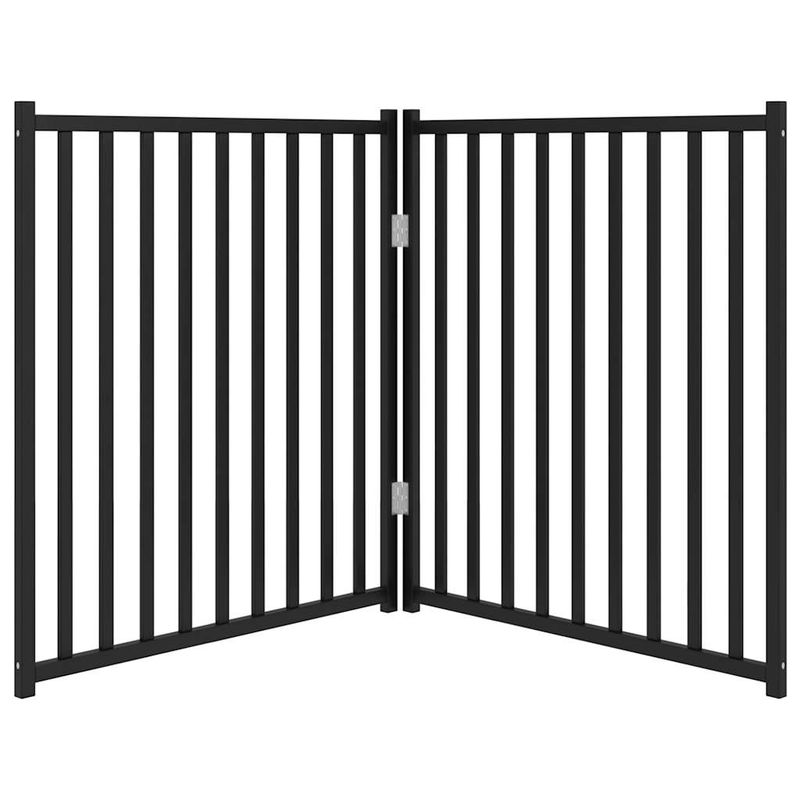 Petshop - Accesorii petshop - Culcusuri si custi - Usi animale - Poarta pentru caini pliabila 2 panouri negru, 160 cm, lemn brad, mărime 80x90x2 cm - Infinity.ro