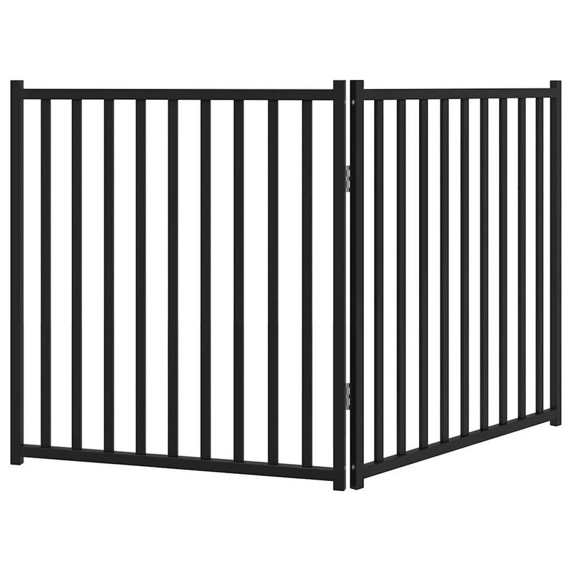 Petshop - Accesorii petshop - Culcusuri si custi - Usi animale - Poarta pentru caini pliabila 2 panouri negru, 160 cm, lemn brad, mărime 80x90x2 cm - Infinity.ro