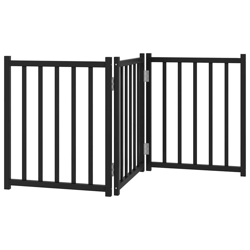 Petshop - Accesorii petshop - Culcusuri si custi - Tarcuri si colivii - Poarta pentru caini pliabila 3 panouri negru, 150 cm, lemn brad, mărime 50x60x2 cm - Infinity.ro