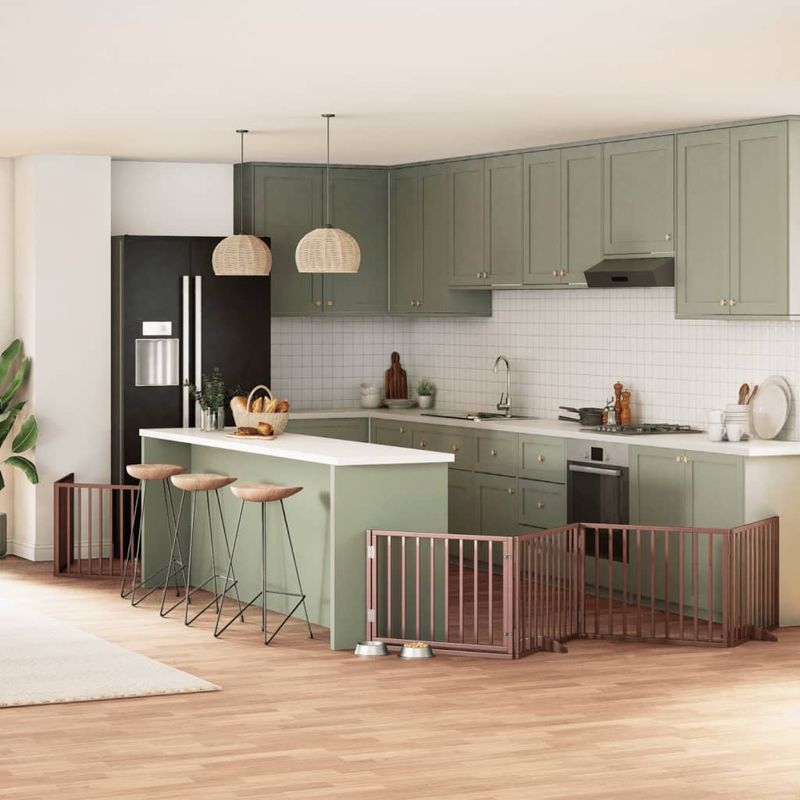 Petshop - Accesorii petshop - Culcusuri si custi - Custi interior si exterior - Poarta caini pliabila cu usa 12 panouri maro 960 cm, lemn plop - Infinity.ro