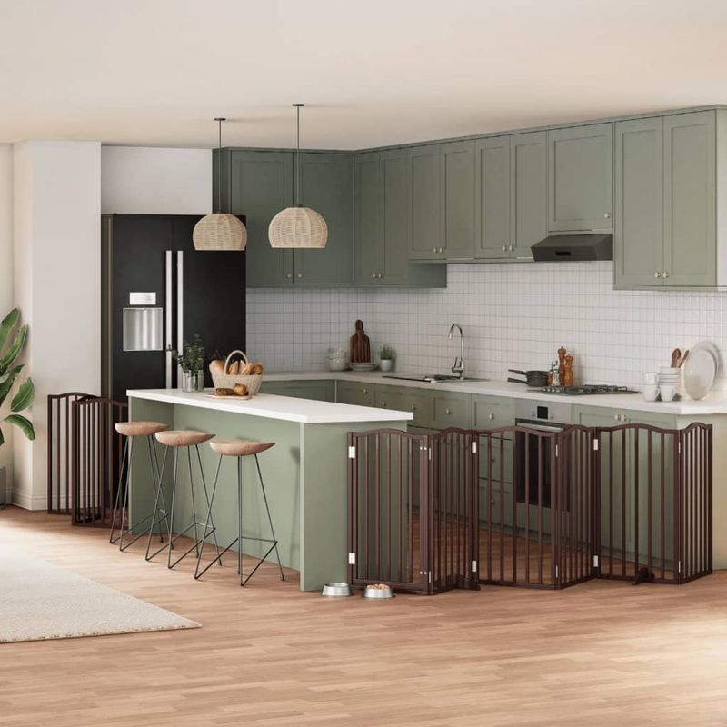 Petshop - Accesorii petshop - Culcusuri si custi - Custi interior si exterior - Poarta caini pliabila cu usa 9 panouri maro, 450 cm, lemn plop - Infinity.ro