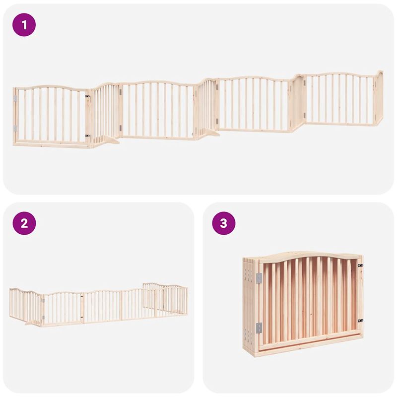 Petshop - Accesorii petshop - Culcusuri si custi - Custi interior si exterior - Poarta de caini pliabila cu usa, 8 panouri, 640 cm, lemn plop - Infinity.ro