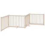 Petshop - Accesorii petshop - Culcusuri si custi - Custi interior si exterior - Poarta caini pliabila cu usa 4 panouri, 320 cm, lemn masiv brad, mărime 80x60x2 cm - Infinity.ro