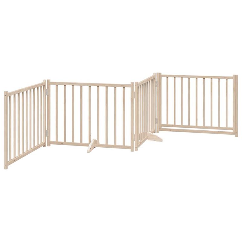 Petshop - Accesorii petshop - Culcusuri si custi - Custi interior si exterior - Poarta caini pliabila cu usa 4 panouri, 320 cm, lemn masiv brad, mărime 80x60x2 cm - Infinity.ro
