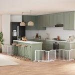 Petshop - Accesorii petshop - Culcusuri si custi - Custi interior si exterior - Poarta caini pliabila cu usa 10 panouri, alb, 800 cm, lemn plop - Infinity.ro