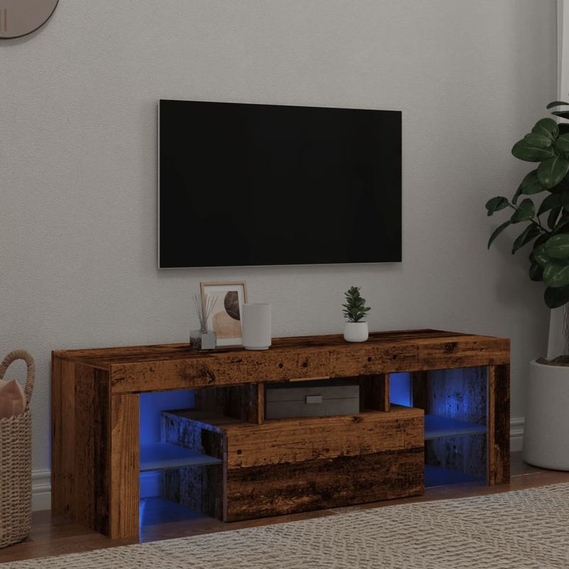 Casa si Gradina - Mobilier - Comode si corpuri - Comode - Dulap TV cu lumini LED lemn vechi 120x36,5x40 cm lemn prelucrat - Infinity.ro