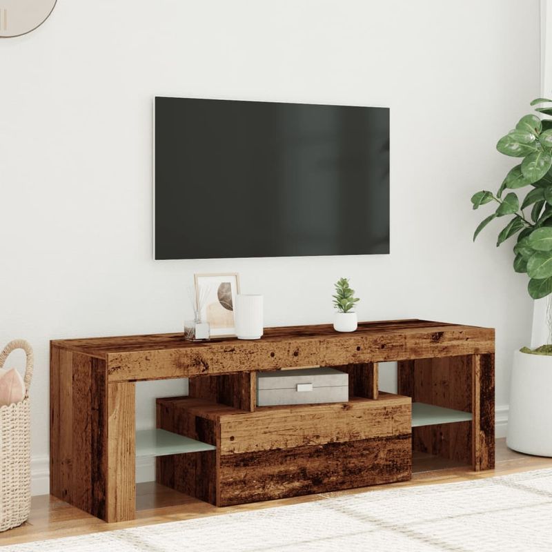 Casa si Gradina - Mobilier - Comode si corpuri - Comode - Dulap TV cu lumini LED lemn vechi 120x36,5x40 cm lemn prelucrat - Infinity.ro