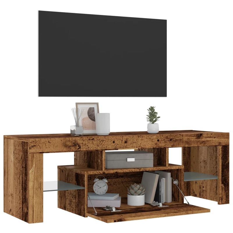 Casa si Gradina - Mobilier - Comode si corpuri - Comode - Dulap TV cu lumini LED lemn vechi 120x36,5x40 cm lemn prelucrat - Infinity.ro