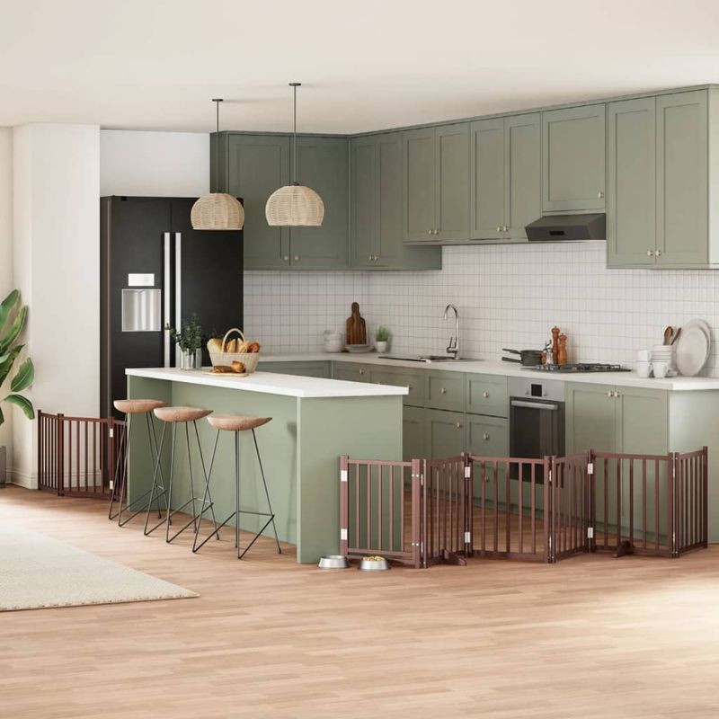 Petshop - Accesorii petshop - Culcusuri si custi - Custi interior si exterior - Poarta caini pliabila cu usa 9 panouri maro, 450 cm, lemn plop - Infinity.ro