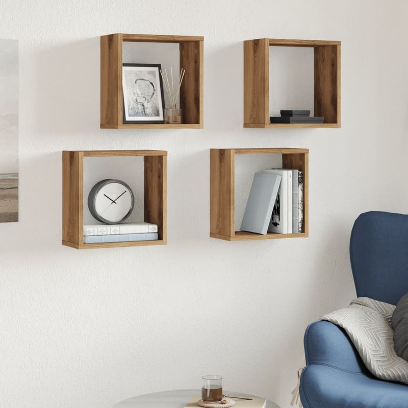 Casa si Gradina - Mobilier - Biblioteci si rafturi - Rafturi - Rafturi de perete cub 4 buc. stejar artizanal, 30x15x30 cm lemn - Infinity.ro