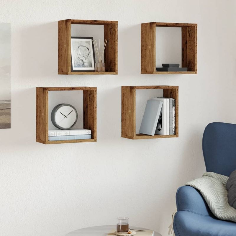 Casa si Gradina - Mobilier - Biblioteci si rafturi - Rafturi - Rafturi de perete cub, 4 buc., lemn vechi, 30x15x30 cm lemn - Infinity.ro